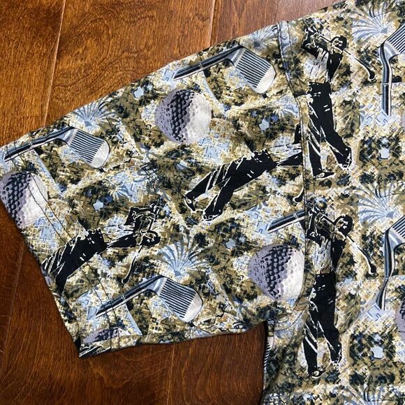 Natural Issue Vintage 90s AOP Golf Navy Tan Polo Shirt Mens Size Medium - Picture 5 of 8